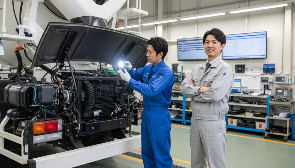 生コン輸送を支えるミキサー車の点検と車両管理